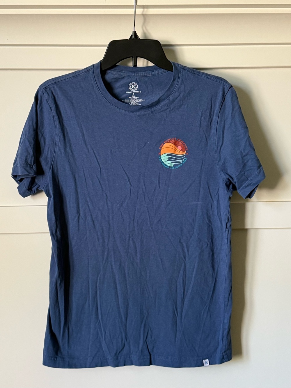 Hurley Blue Short-Sleeve Tee with Sunset Wave Chest Graphic